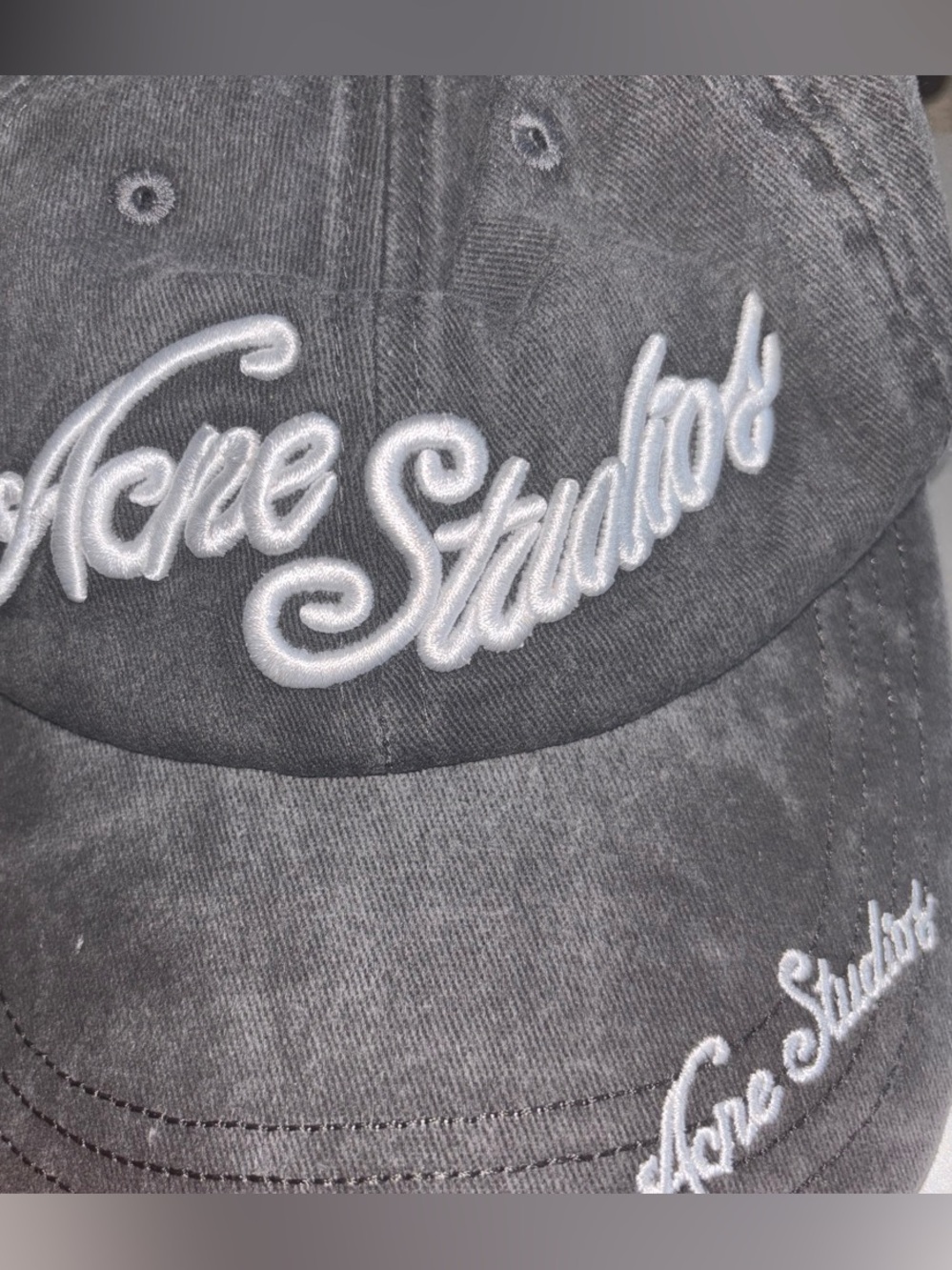 Acne Studios Grey Cotton Baseball Cap with White Script Embroidery